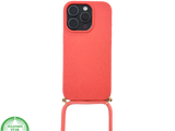 Koraalrood Koord Hoesje &ndash; Biologisch Afbreekbare Crossbody Case Met Verstelbare Draagkoord voor iPhone 16 Pro