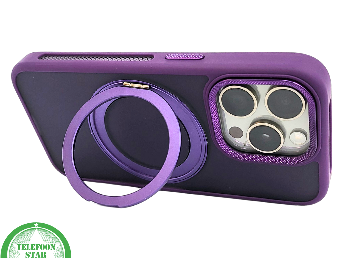 Paars iPhone 15 Pro Hoesje met Ringhouder &ndash; MagSafe &amp; Kickstand | Telefoonstar.nl