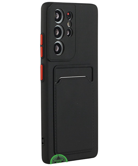 Hoesje voor Samsung S24 Ultra Zwart Transparant, Kaartvak, Praktisch, Slank & Shockproof