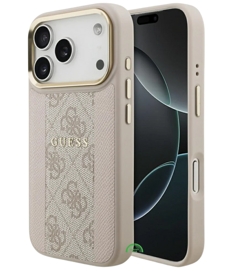 Hoesje voor iPhone 17 Pro Beige met Gouden Camerarand, antislip zijkanten