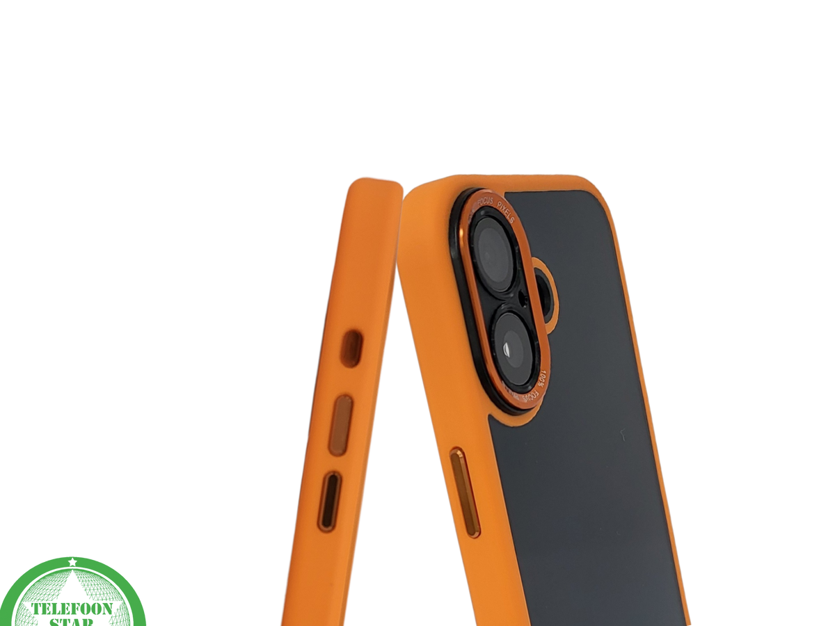 iPhone 16 Plus oranje transparant met schokbestendige bescherming