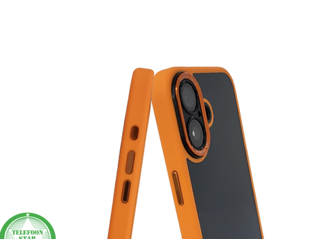 iPhone 16 Plus oranje transparant met schokbestendige bescherming