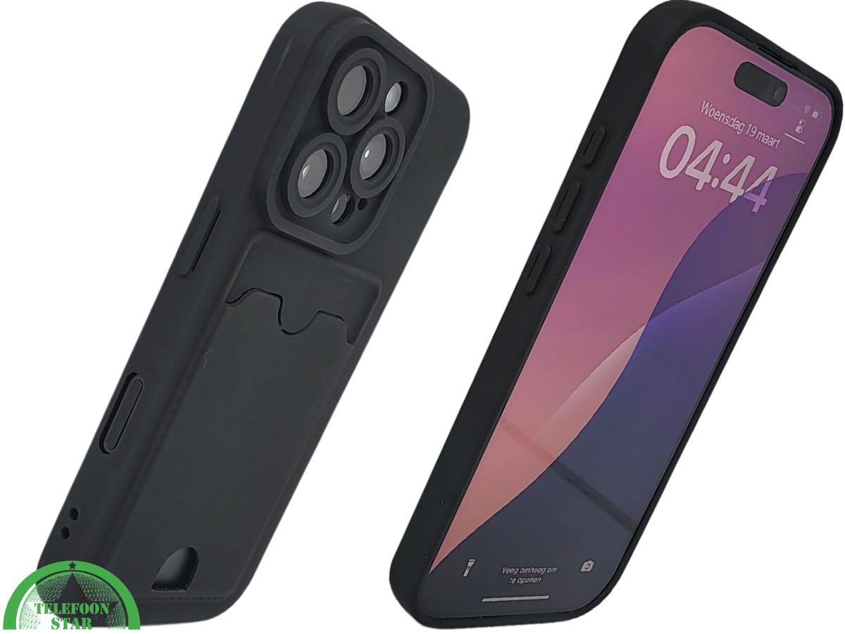iPhone 16 Pro Zwart Hoesje Met Kaarthouder Stevige Bescherming Rugcover