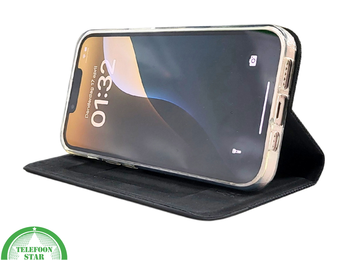 Zwart Bookcase Hoesje iPhone 13 / 14 &ndash; Met Structuur en Pasjeshouder | &euro;14,95