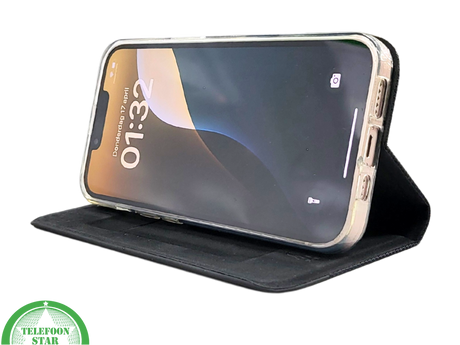 Zwart Bookcase Hoesje iPhone 13 / 14 &ndash; Met Structuur en Pasjeshouder | &euro;14,95