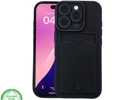 iPhone 16 Pro Zwart Hoesje Met Kaarthouder Stevige Bescherming Rugcover