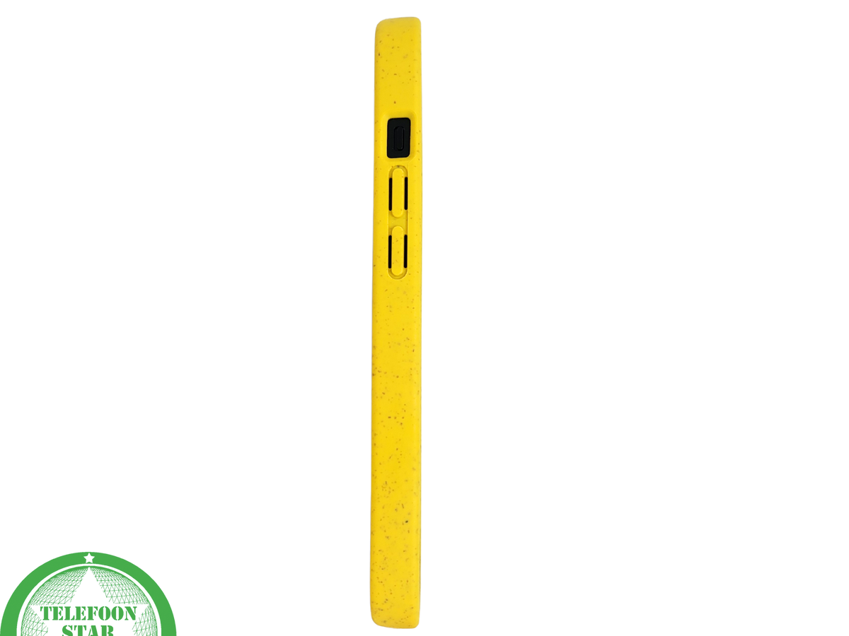 iPhone 15 Hoesje &ndash; Geel met Spikkelstructuur | Fris, Duurzaam &amp; Beschermend