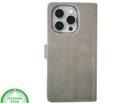 iPhone 15 Pro Hoesje Grijs &ndash; Elegant Bookcase met Pasjeshouder | Telefoonstar