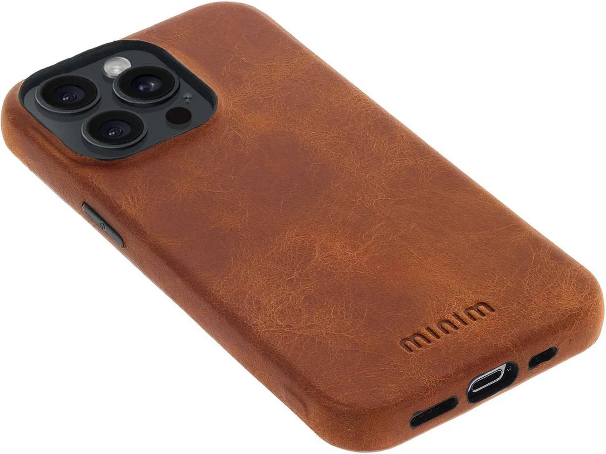 iPhone 15 Pro Max 100% Leer hoesje | Lederen Backcover | Minimalistisch | Cognac
