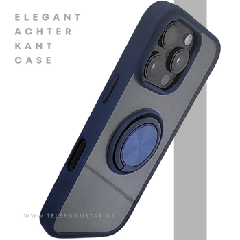 iPhone 16 Pro Donkerblauw Hoesje Met Ringhouder Stevige Rugcover Voor Extra Grip