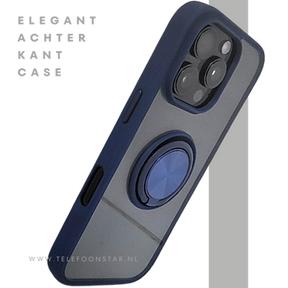 iPhone 16 Pro Donkerblauw Hoesje Met Ringhouder Stevige Rugcover Voor Extra Grip