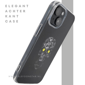 iPhone 15 Hoesje &ndash; Zwart Schedel Design met Bloemen | Kunstzinnig &amp; Beschermend