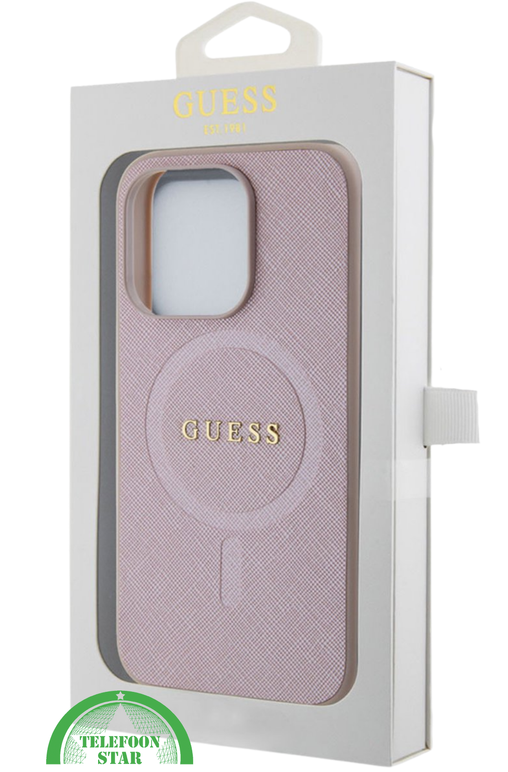 Hoesje voor iPhone 15 Pro – Lichtroze Design met Gouden Detail