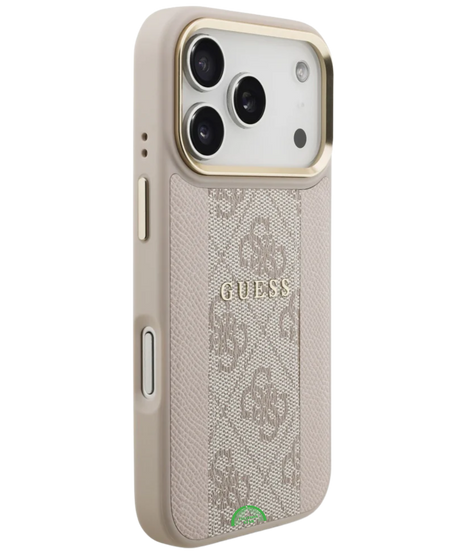 Hoesje voor iPhone 17 Pro Beige met Gouden Camerarand, antislip zijkanten
