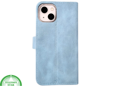Lichtblauw Bookcase Hoesje iPhone 13 en 14 Met Sluitbandje en Pasjeshouder prijs goedkoop &euro;14,95