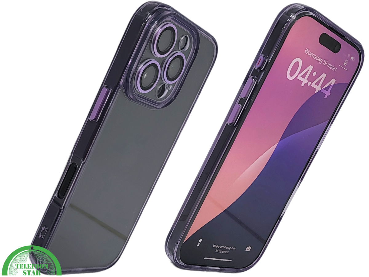 iPhone 16 Pro Paars Hoesje Transparante Achterkant Elegante Bescherming