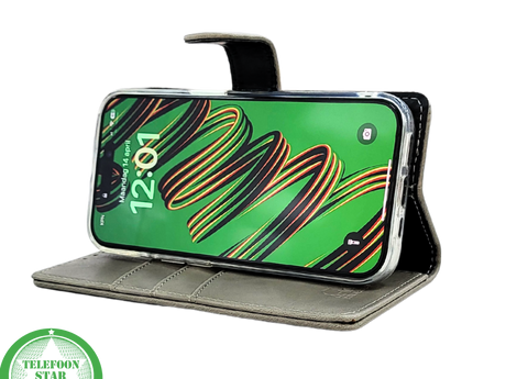 iPhone 15 Pro Hoesje Grijs &ndash; Elegant Bookcase met Pasjeshouder | Telefoonstar