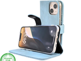 Lichtblauw Bookcase Hoesje iPhone 13 en 14 Met Sluitbandje en Pasjeshouder prijs goedkoop &euro;14,95