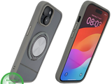 iPhone 15 Hoesje &ndash; Transparant Met Taupe Rand &amp; Zilveren Ringhouder | Elegant &amp; Functioneel