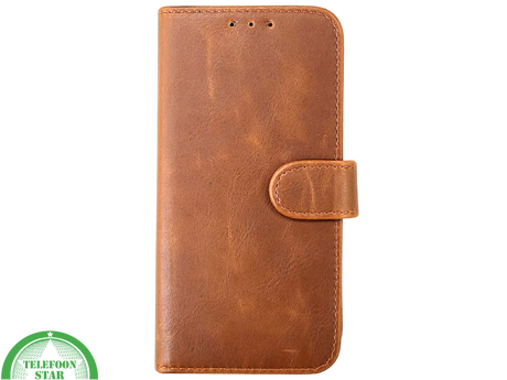 Bruin Bookcase Hoesje iPhone 13 / 14 &ndash; Vintage Leren Look met Bandje | &euro;14,95
