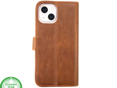 Bruin Bookcase Hoesje iPhone 13 / 14 &ndash; Vintage Leren Look met Bandje | &euro;14,95
