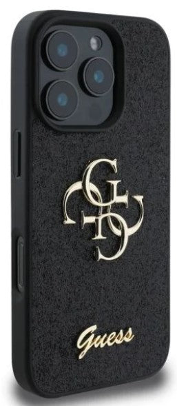 Guess Zwart Glitter Hoesje iPhone 16 Pro