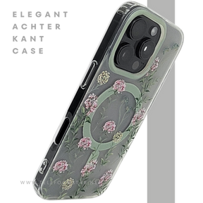 iPhone 16 Pro Transparant Hoesje Met Groene Bloemenprint Elegante Achterkant Bescherming