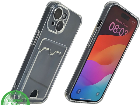 iPhone 15 Plus Clear Case met Kaarthouder &ndash; Slank Design &amp; Extra Functionaliteit