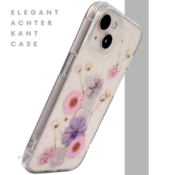 Bloemen Hoesje iPhone 13 / 14 &ndash; Transparant Met Echte Bloemenlook