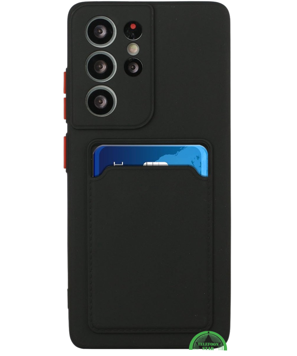 Zwart Transparant Hoesje voor Samsung S25 Ultra met Kaartvak, Praktisch, Slank & Shockproof