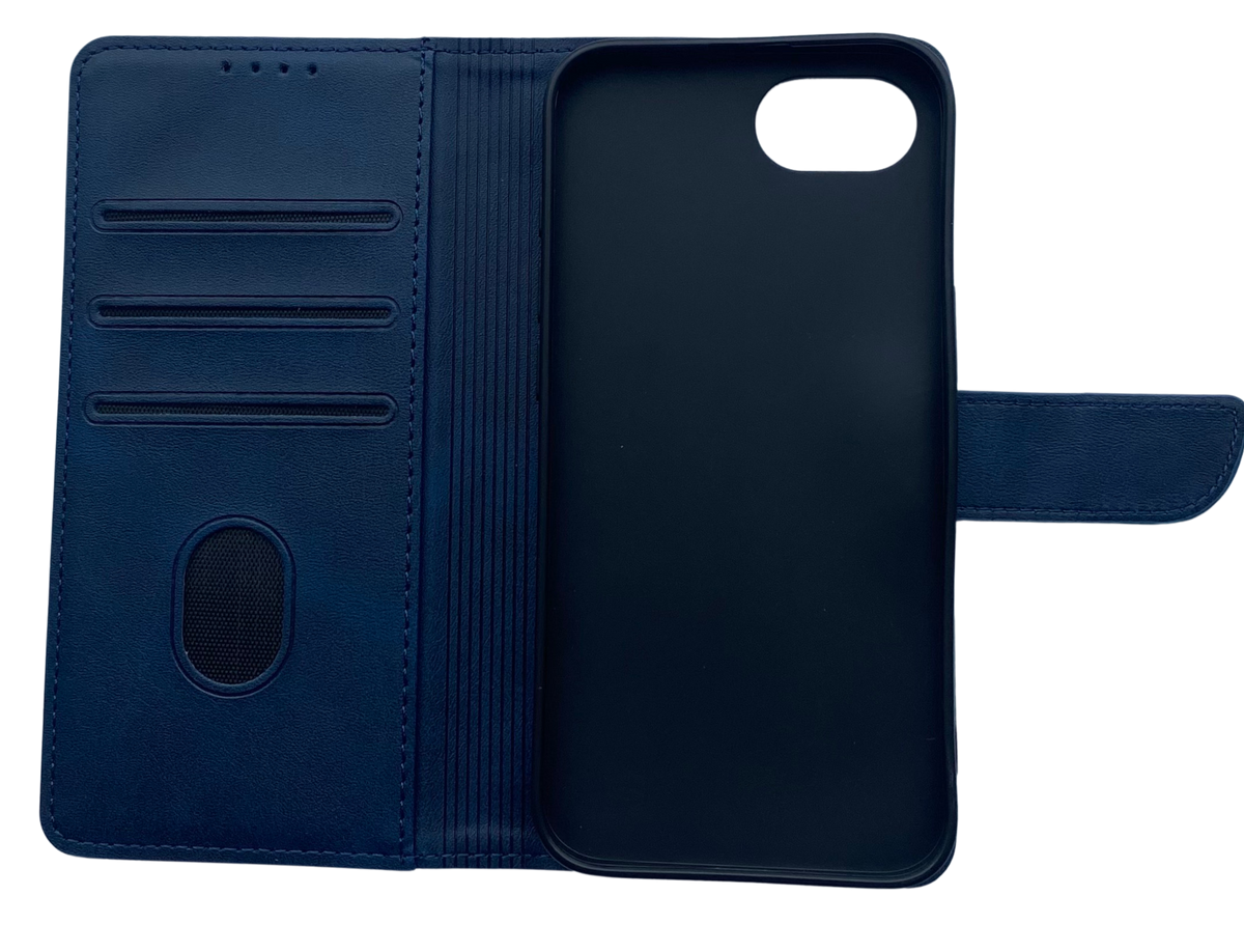 Luxe Boek Case Hoesje iPhone 16E blauw Leerlook