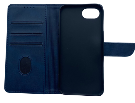 Luxe Boek Case Hoesje iPhone 16E blauw Leerlook