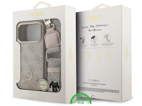 Guess iPhone 18 Pro Hoesje met Koord Beige Goud 4G Monogram