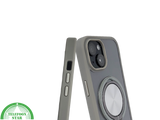 iPhone 15 Hoesje &ndash; Transparant Met Taupe Rand &amp; Zilveren Ringhouder | Elegant &amp; Functioneel