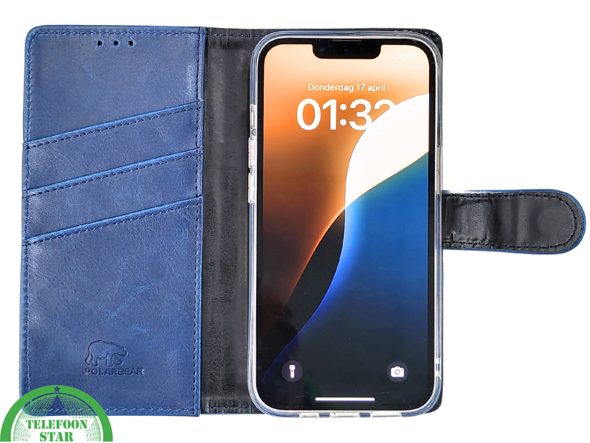 Donkerblauw Bookcase Hoesje iPhone 13 / 14 &ndash; Magneetsluiting en Pasjesvakken | &euro;14,95