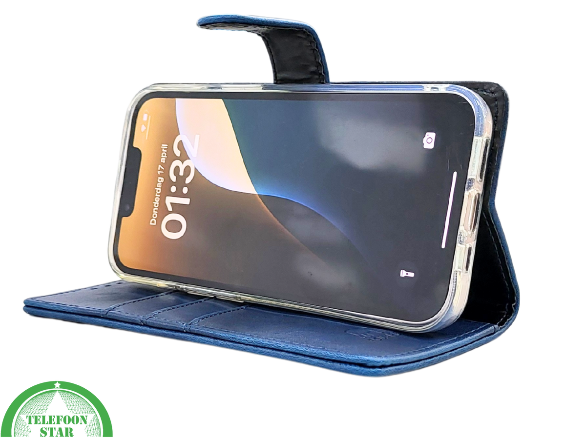 Donkerblauw Bookcase Hoesje iPhone 13 / 14 &ndash; Magneetsluiting en Pasjesvakken | &euro;14,95