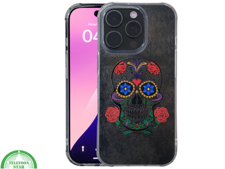 iPhone 16 Pro Hoesje met Skull Design &ndash; Elegante Achterkant Bescherming Telefoonhoesje Transparant &amp; Stevig