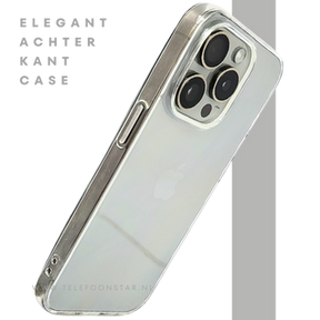 Transparant iPhone 15 Pro Hoesje met Zilveren Randen &ndash; Elegant &amp; Slank | Telefoonstar.nl