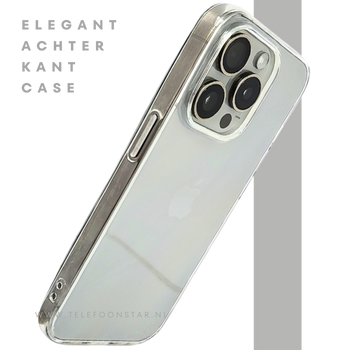 Transparant iPhone 15 Pro Max Hoesje met Zilveren Randen &ndash; Elegant &amp; Slank | Telefoonstar.nl