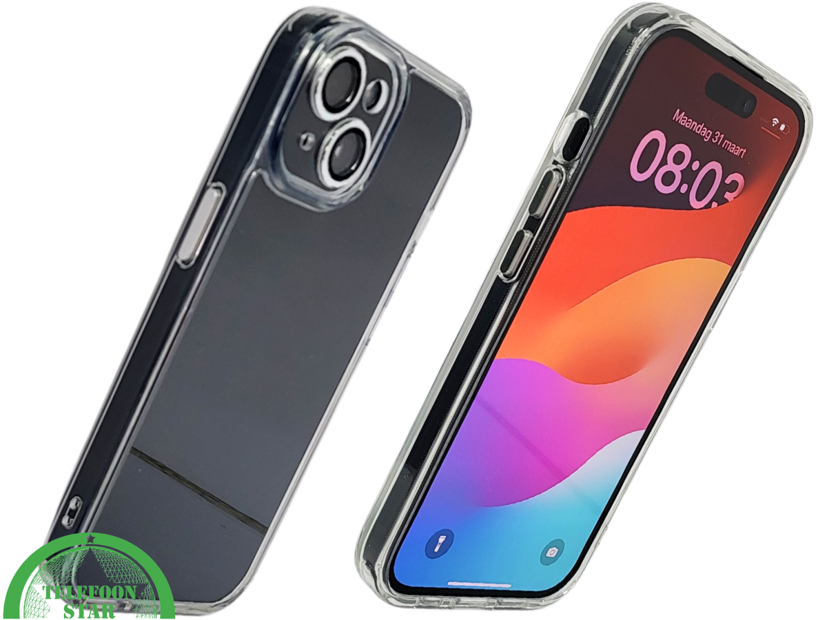 iPhone 15 Hoesje &ndash; Transparant Met Zwarte Achterkant | Minimalistisch &amp; Stijlvol