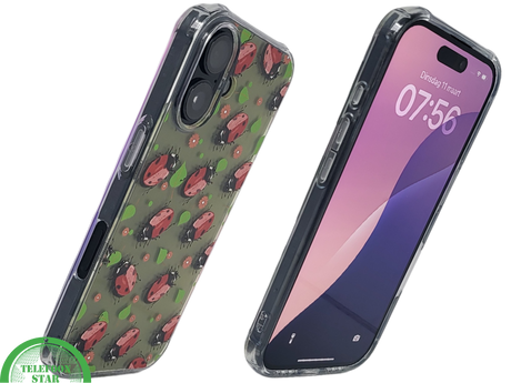iPhone 16 hoesje transparant met lieveheersbeestjes print en schokbestendige bescherming