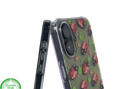 iPhone 16 hoesje transparant met lieveheersbeestjes print en schokbestendige bescherming