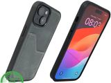iPhone 15 Hoesje &ndash; Donkergroen Vintage Leerlook Met Kaarthouder | Stoer &amp; Praktisch