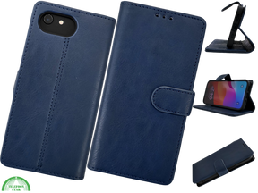Boek Case Leer Wallet Case Donkerblauwe iPhone 16E