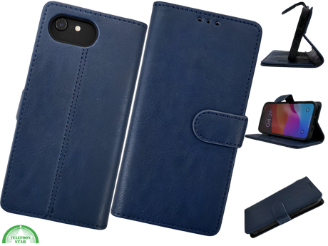 Boek Case Leer Wallet Case Donkerblauwe iPhone 16E
