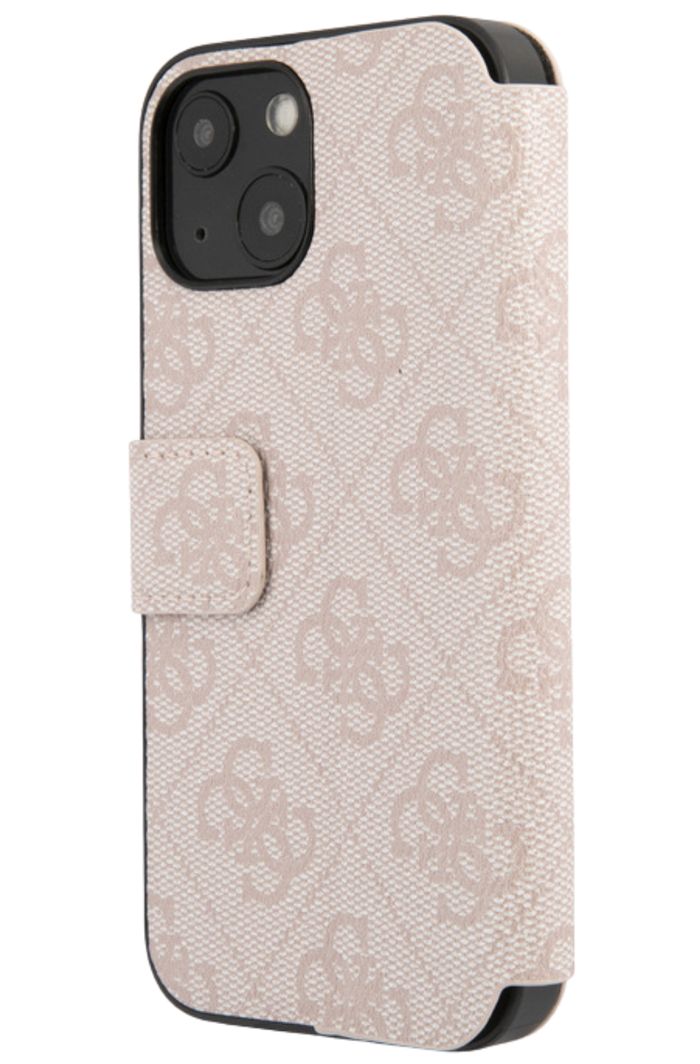 Hoesje voor iPhone 15 Bookcase &ndash; Luxe Roze Lederen Look met Goudkleurig Logo