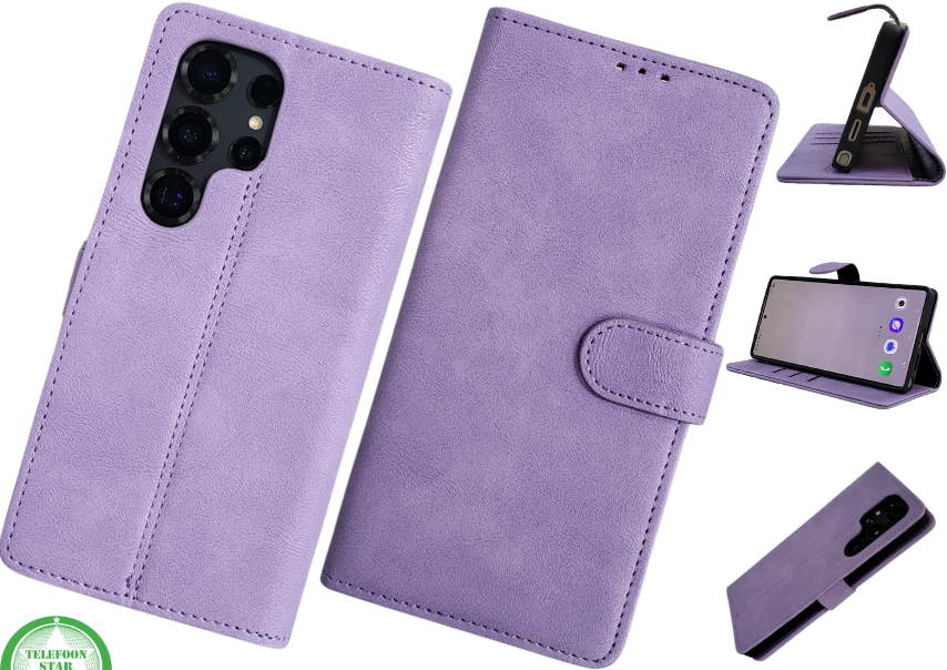 Hoesje voor Samsung S26 Ultra paars Boek Leer Stijlvolle en Beschermende Wallet lather