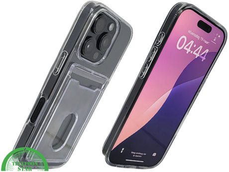 iPhone 16 Pro Max Transparant Hoesje met Opklapbare Kaarthouder &ndash; Stevige en Elegante Bescherming