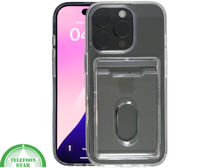 iPhone 16 Pro Transparant Hoesje met Opklapbare Kaarthouder &ndash; Stevige en Elegante Bescherming