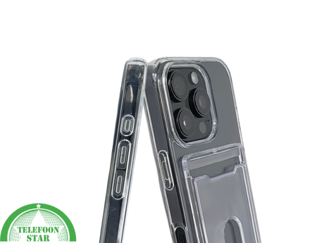 iPhone 16 Pro Max Transparant Hoesje met Opklapbare Kaarthouder &ndash; Stevige en Elegante Bescherming